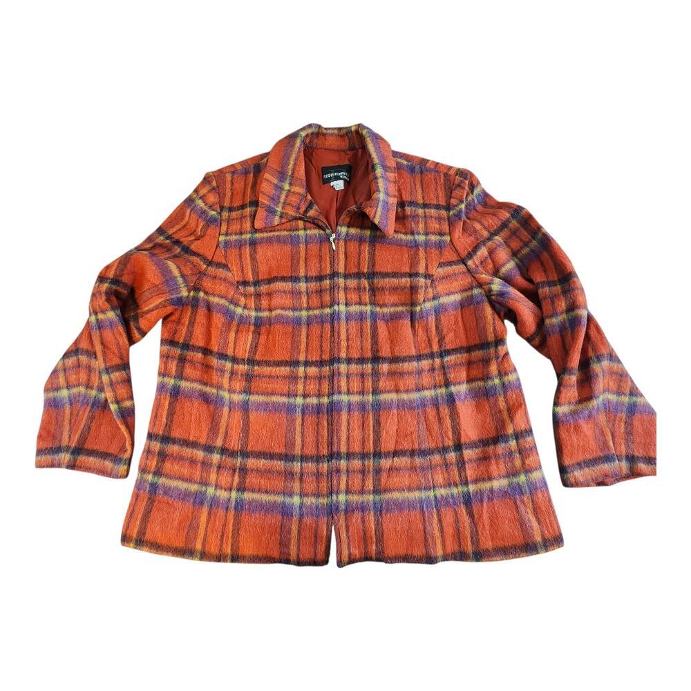 Requirements women wool mohair blend jacket plus sz 18W lined plaid red full zip
